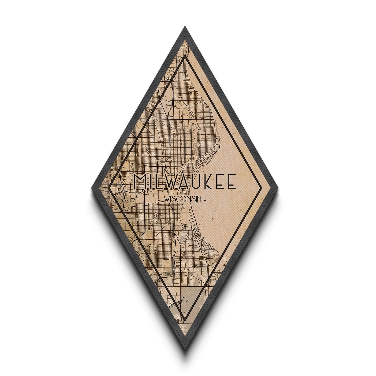 Milwaukee Diamond Shaped Travel Poster, Custom Diamond Shaped Wall Art, City Map Canvas