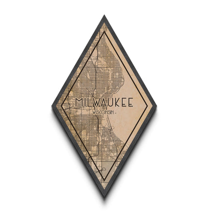 Milwaukee Diamond Shaped Travel Poster, Custom Diamond Shaped Wall Art, City Map Canvas