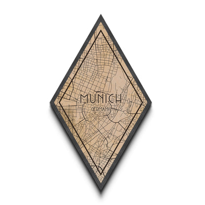 Munich - Germany Diamond Shaped Travel Poster, Custom Diamond Shaped Wall Art, City Map Canvas