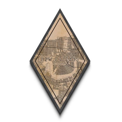 New Orleans Diamond Shaped Travel Poster, Custom Diamond Shaped Wall Art, City Map Canvas
