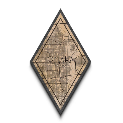 Omaha Diamond Shaped Travel Poster, Custom Diamond Shaped Wall Art, City Map Canvas