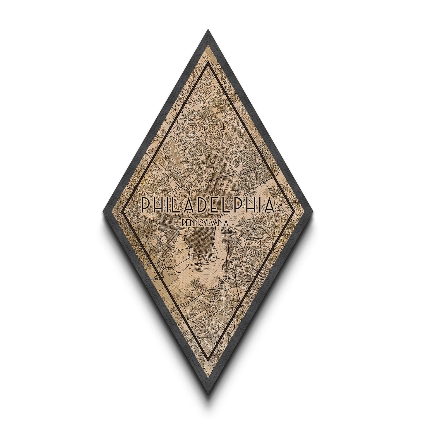 Philadelphia Diamond Shaped Travel Poster, Custom Diamond Shaped Wall Art, City Map Canvas