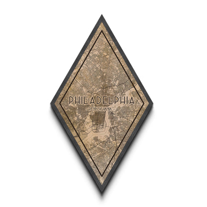 Philadelphia Diamond Shaped Travel Poster, Custom Diamond Shaped Wall Art, City Map Canvas