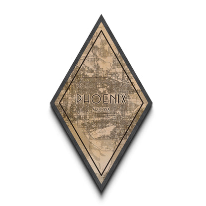 Phoenix Diamond Shaped Travel Poster, Custom Diamond Shaped Wall Art, City Map Canvas