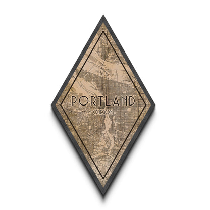 Portland Diamond Shaped Travel Poster, Custom Diamond Shaped Wall Art, City Map Canvas