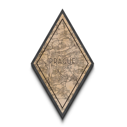 Prague - Czech Republic Diamond Shaped Travel Poster, Custom Diamond Shaped Wall Art, City Map Canvas