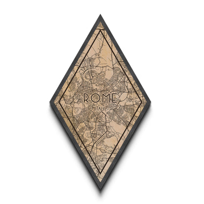 Rome - Italy Diamond Shaped Travel Poster, Custom Diamond Shaped Wall Art, City Map Canvas