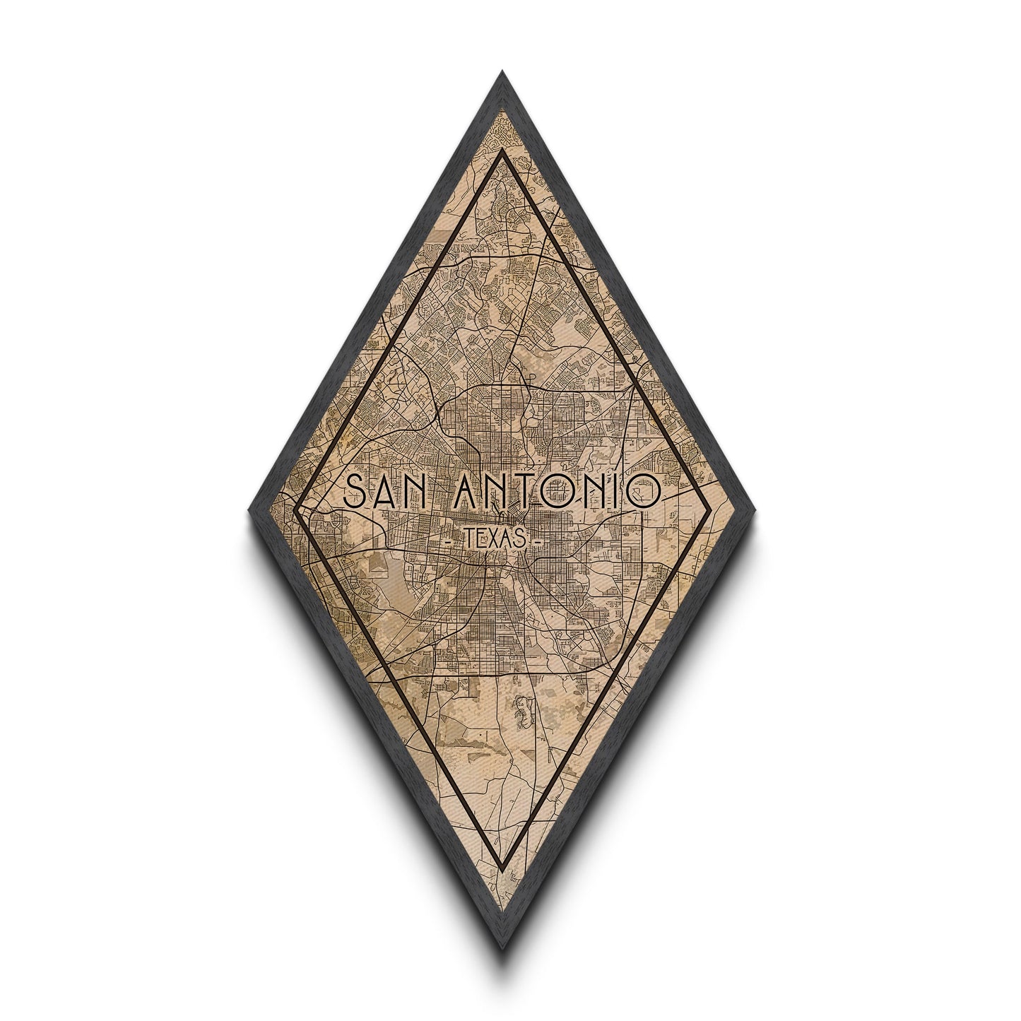 San Antonio Diamond Shaped Travel Poster, Custom Diamond Shaped Wall Art, City Map Canvas