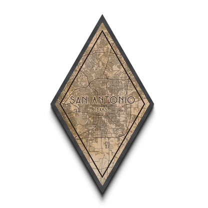 San Antonio Diamond Shaped Travel Poster, Custom Diamond Shaped Wall Art, City Map Canvas