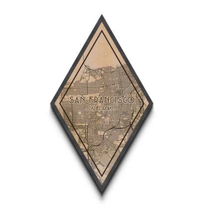 San Francisco Diamond Shaped Travel Poster, Custom Diamond Shaped Wall Art, City Map Canvas