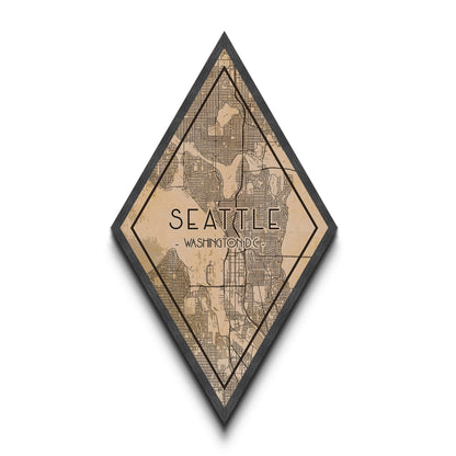 Seatle Diamond Shaped Travel Poster, Custom Diamond Shaped Wall Art, City Map Canvas