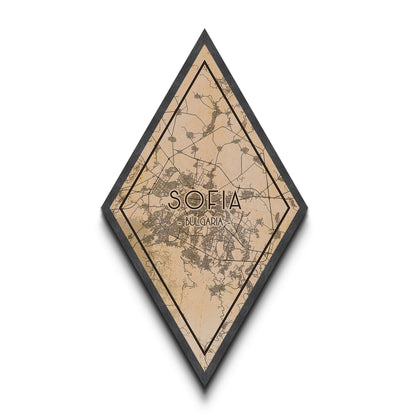 Sofia - Bulgaria Diamond Shaped Travel Poster, Custom Diamond Shaped Wall Art, City Map Canvas