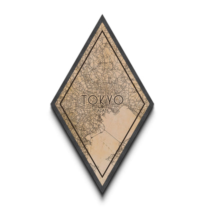 Tokyo - Japan Diamond Shaped Travel Poster, Custom Diamond Shaped Wall Art, City Map Canvas