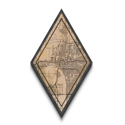 Tulsa Diamond Shaped Travel Poster, Custom Diamond Shaped Wall Art, City Map Canvas