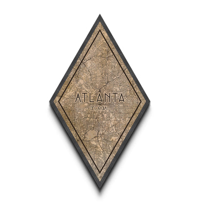 Atlanta Diamond Shaped Travel Poster, Custom Diamond Shaped Wall Art, City Map Canvas