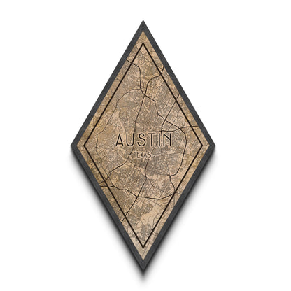 Austin Diamond Shaped Travel Poster, Custom Diamond Shaped Wall Art, City Map Canvas