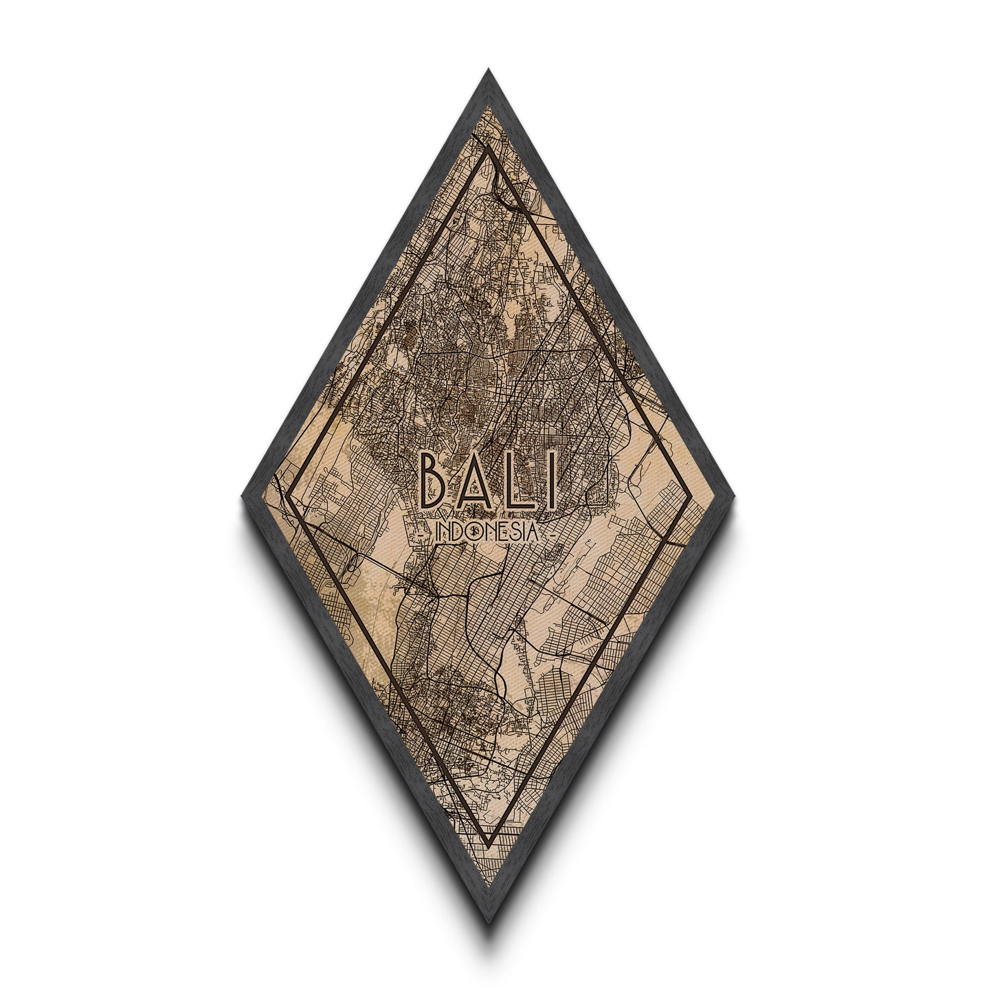 Bali - Indonesia Diamond Shaped Travel Poster, Custom Diamond Shaped Wall Art, City Map Canvas