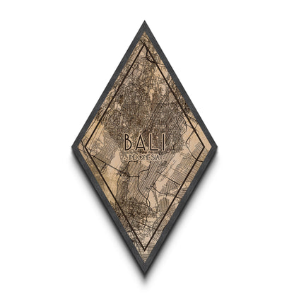 Bali - Indonesia Diamond Shaped Travel Poster, Custom Diamond Shaped Wall Art, City Map Canvas