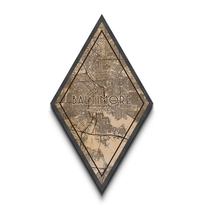 Baltimore Diamond Shaped Travel Poster, Custom Diamond Shaped Wall Art, City Map Canvas