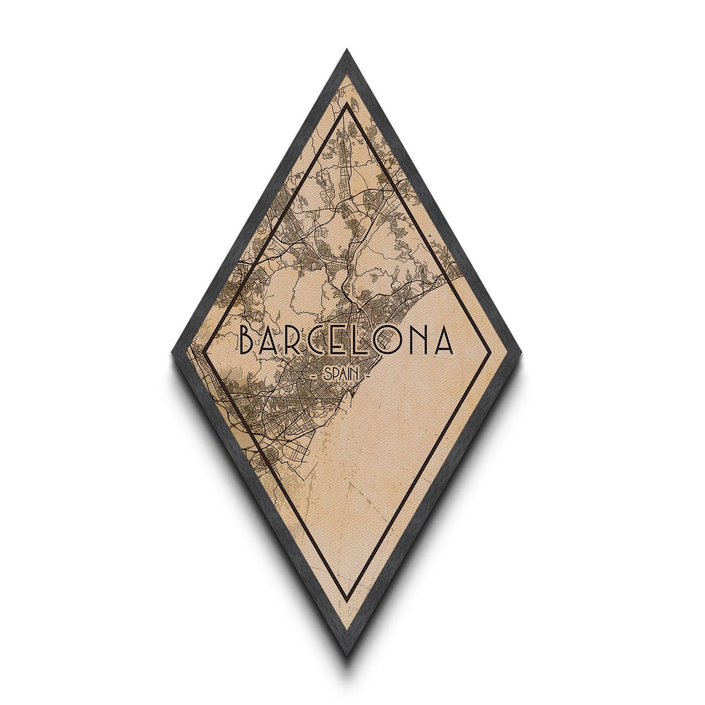 Barcelona - Spain Diamond Shaped Travel Poster, Custom Diamond Shaped Wall Art, City Map Canvas