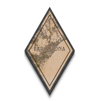 Barcelona - Spain Diamond Shaped Travel Poster, Custom Diamond Shaped Wall Art, City Map Canvas