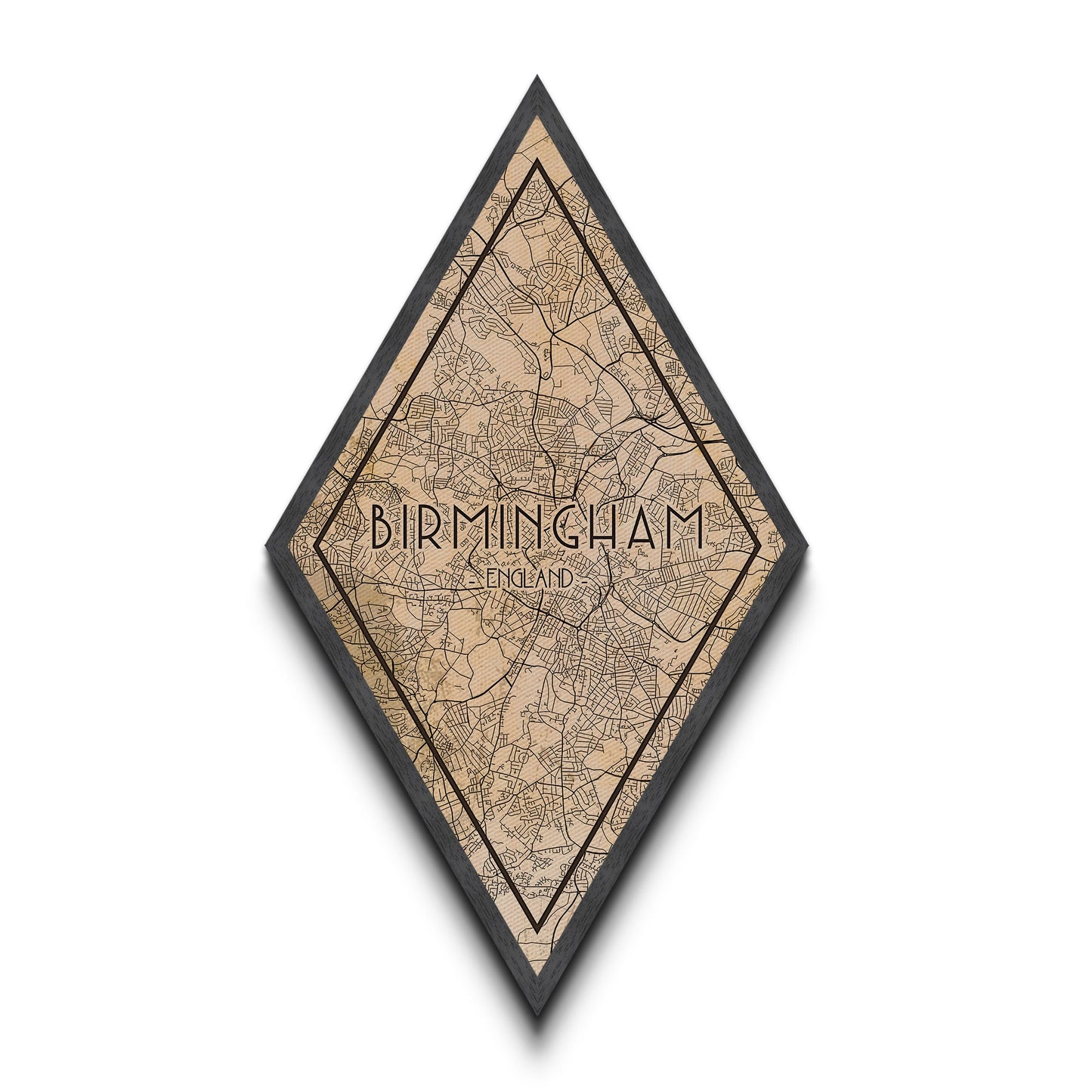 Birmingham - UK Diamond Shaped Travel Poster, Custom Diamond Shaped Wall Art, City Map Canvas