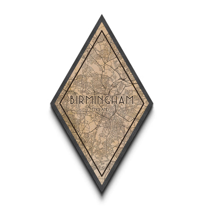 Birmingham - UK Diamond Shaped Travel Poster, Custom Diamond Shaped Wall Art, City Map Canvas