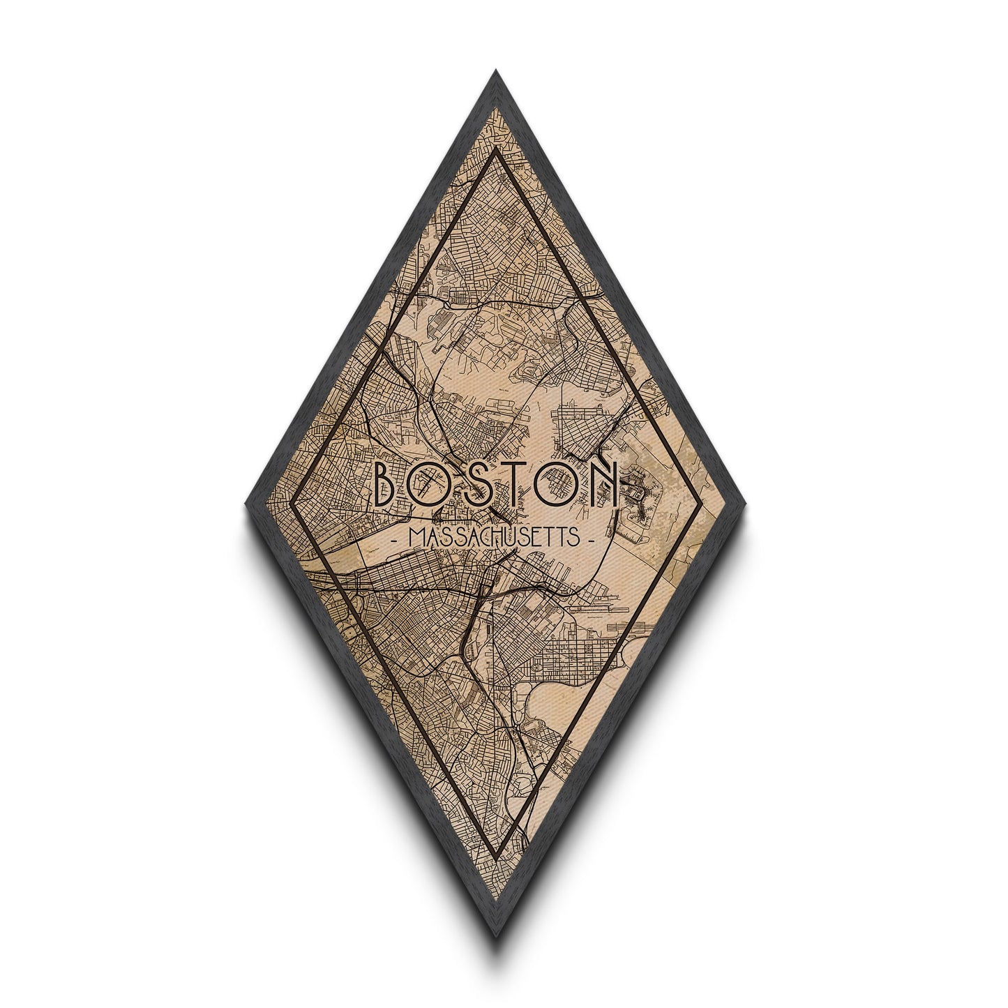 Boston Diamond Shaped Travel Poster, Custom Diamond Shaped Wall Art, City Map Canvas