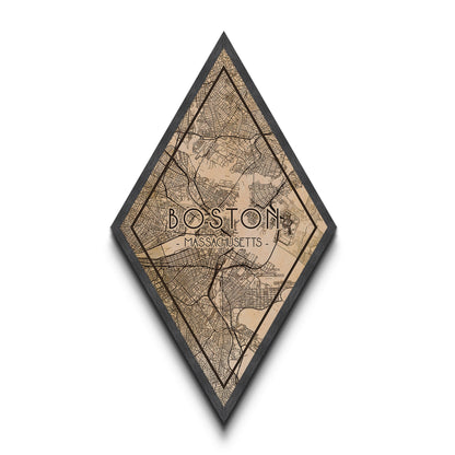 Boston Diamond Shaped Travel Poster, Custom Diamond Shaped Wall Art, City Map Canvas