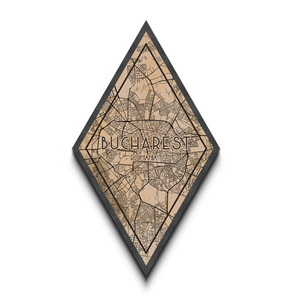 Bucharest - Romania Diamond Shaped Travel Poster, Custom Diamond Shaped Wall Art, City Map Canvas