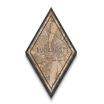 Budapest - Hungary Diamond Shaped Travel Poster, Custom Diamond Shaped Wall Art, City Map Canvas