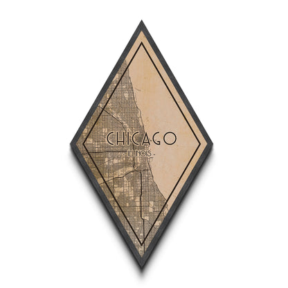 Chicago Diamond Shaped Travel Poster, Custom Diamond Shaped Wall Art, City Map Canvas
