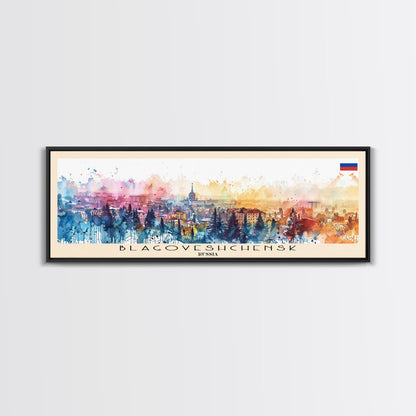 Blagoveshchensk Russia Travel Art, City Art, Framed Canvas Print or Metal Wall Art, Europe Travel Poster, Panoramic Wall Art, Extra Wide Wall Art