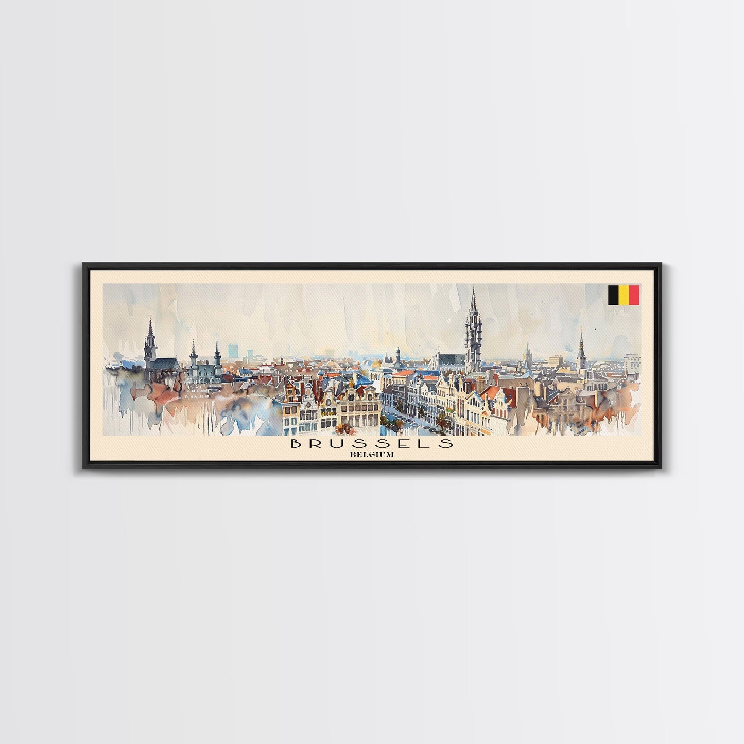Bruges Belgium Panoramic Travel Poster, Framed Canvas Print or Metal Wall Art, Travel Art, Home Decor, Panoramic Painting, Midcentury Art