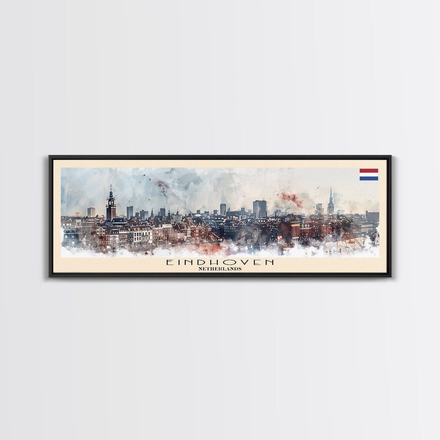 Eindhoven Netherlands Panoramic Travel Poster, Framed Canvas Print or Metal Wall Art, Travel Art, Home Decor, Panoramic Painting, Midcentury Art