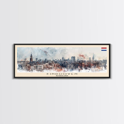 Eindhoven Netherlands Panoramic Travel Poster, Framed Canvas Print or Metal Wall Art, Travel Art, Home Decor, Panoramic Painting, Midcentury Art