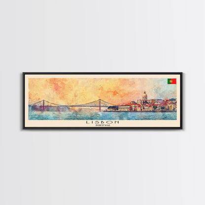 Lisbon Portugal Travel Print Wall Art, Panoramic City Art, Travel Art, Wall Decor, Vacation Gift, Framed Canvas Print Or Metal Art