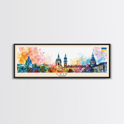 Lviv Ukraine Wall Art, Panoramic Travel Poster, Panoramic Framed Canvas Print, City Wall Art, Wall Hanging Home Decor, Travel Art