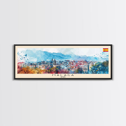 Malaga Spain Wall Art, Panoramic Travel Poster, Panoramic Framed Canvas Print, City Wall Art, Wall Hanging Home Decor, Travel Art