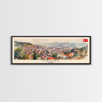 Manisa Turkey Wall Art, Panoramic Travel Poster, Panoramic Framed Canvas Print, City Wall Art, Wall Hanging Home Decor, Travel Art