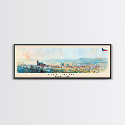Olomouc Czech Republic Travel Art, City Art, Framed Canvas Print or Metal Wall Art, Europe Travel Poster, Panoramic Wall Art, Extra Wide Wall Art