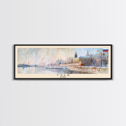 Reisekunst aus Twer, Russland, Stadtkunst, gerahmter Leinwanddruck oder Wandbild aus Metall, Europa-Reiseposter, Panorama-Wandbild, extra breites Wandbild