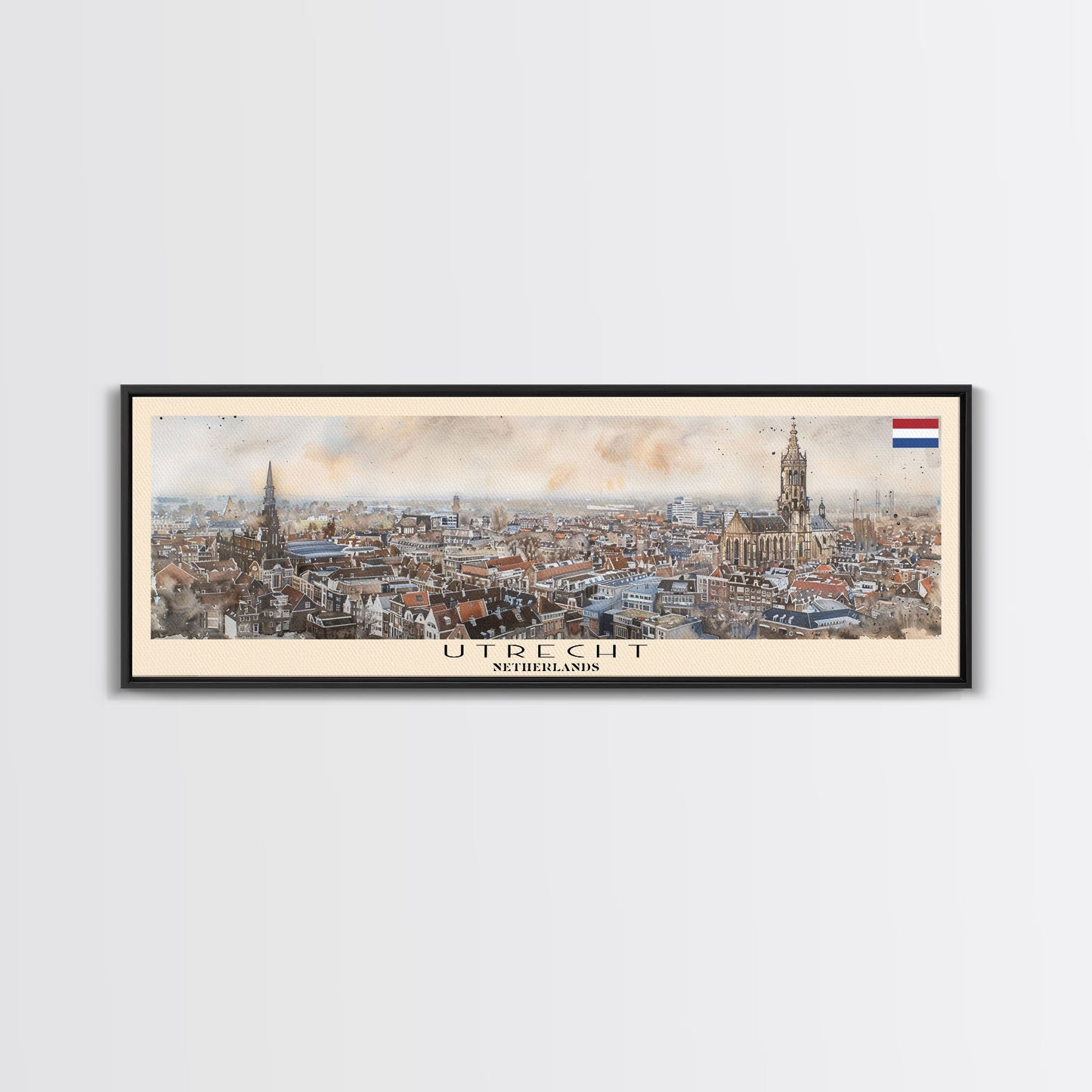 Utrecht, Niederlande – Kunstdruck für die Wand, Panorama-Stadtansicht, Reisekunst, Wanddekoration, Urlaubsgeschenk, gerahmter Leinwanddruck oder Metallbild
