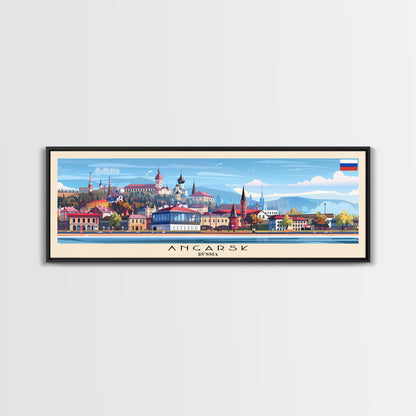 Angarsk Russia Panoramic Travel Poster, Framed Canvas Print or Metal Wall Art, Travel Art, Home Decor, Panoramic Painting, Midcentury Art