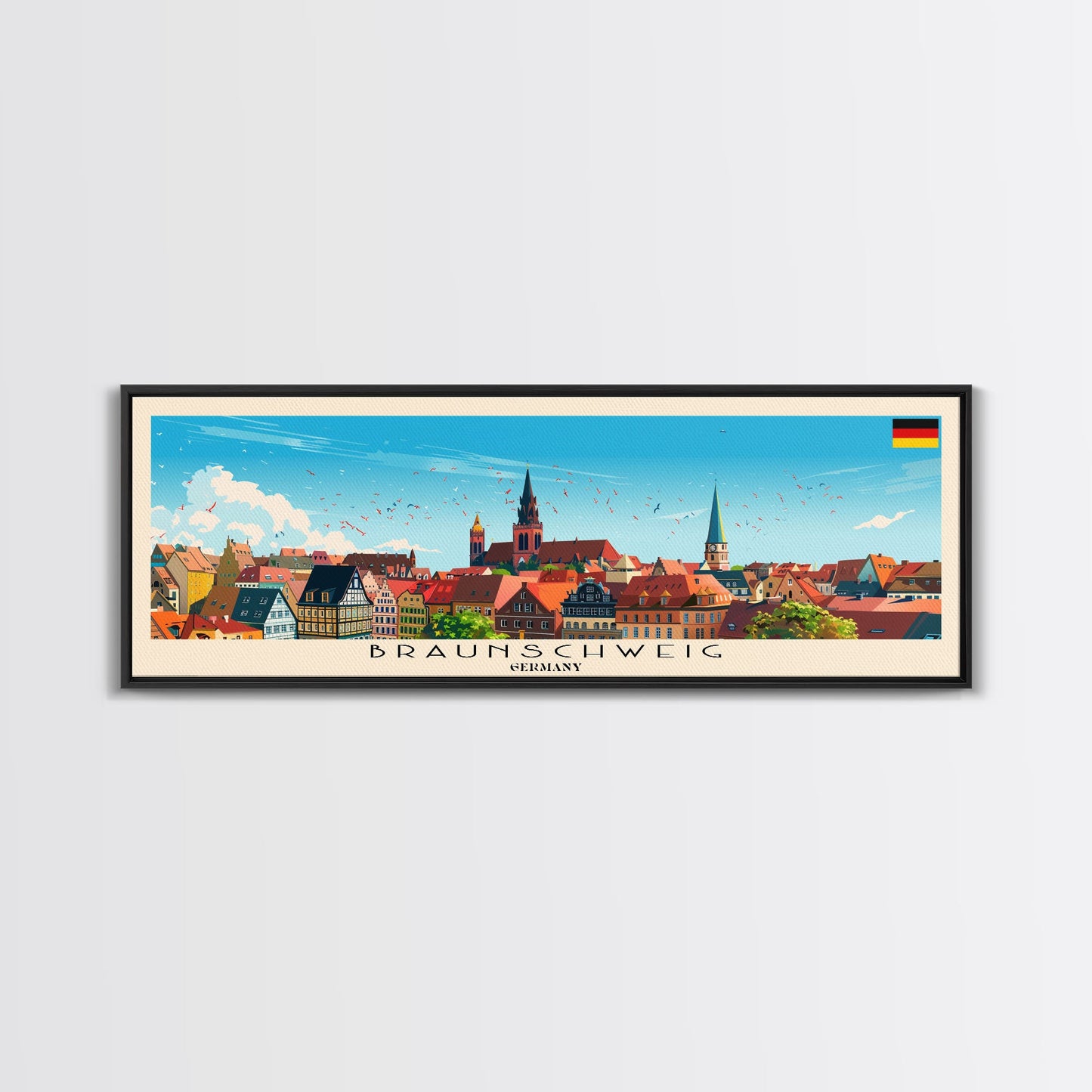 Braunschweig Germany Travel Art, City Art, Framed Canvas Print or Metal Wall Art, Europe Travel Poster, Panoramic Wall Art, Extra Wide Wall Art
