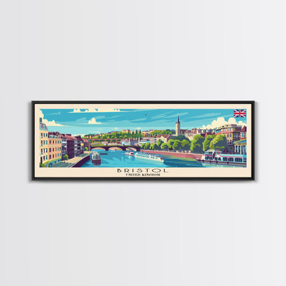 Bristol United Kingdom Panoramic Travel Poster, Framed Canvas Print or Metal Wall Art, Travel Art, Home Decor, Panoramic Painting, Midcentury Art