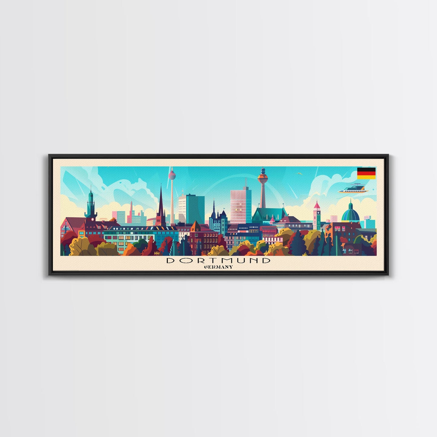 Dortmund Germany Wall Art, Panoramic Travel Poster, Panoramic Framed Canvas Print, City Wall Art, Wall Hanging Home Decor, Travel Art