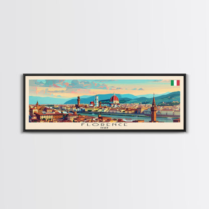 Florence Italy Panoramic Travel Poster, Framed Canvas Print or Metal Wall Art, Travel Art, Home Decor, Panoramic Painting, Midcentury Art