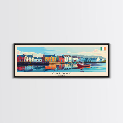 Galway Ireland Panoramic Travel Poster, Framed Canvas Print or Metal Wall Art, Travel Art, Home Decor, Panoramic Painting, Midcentury Art