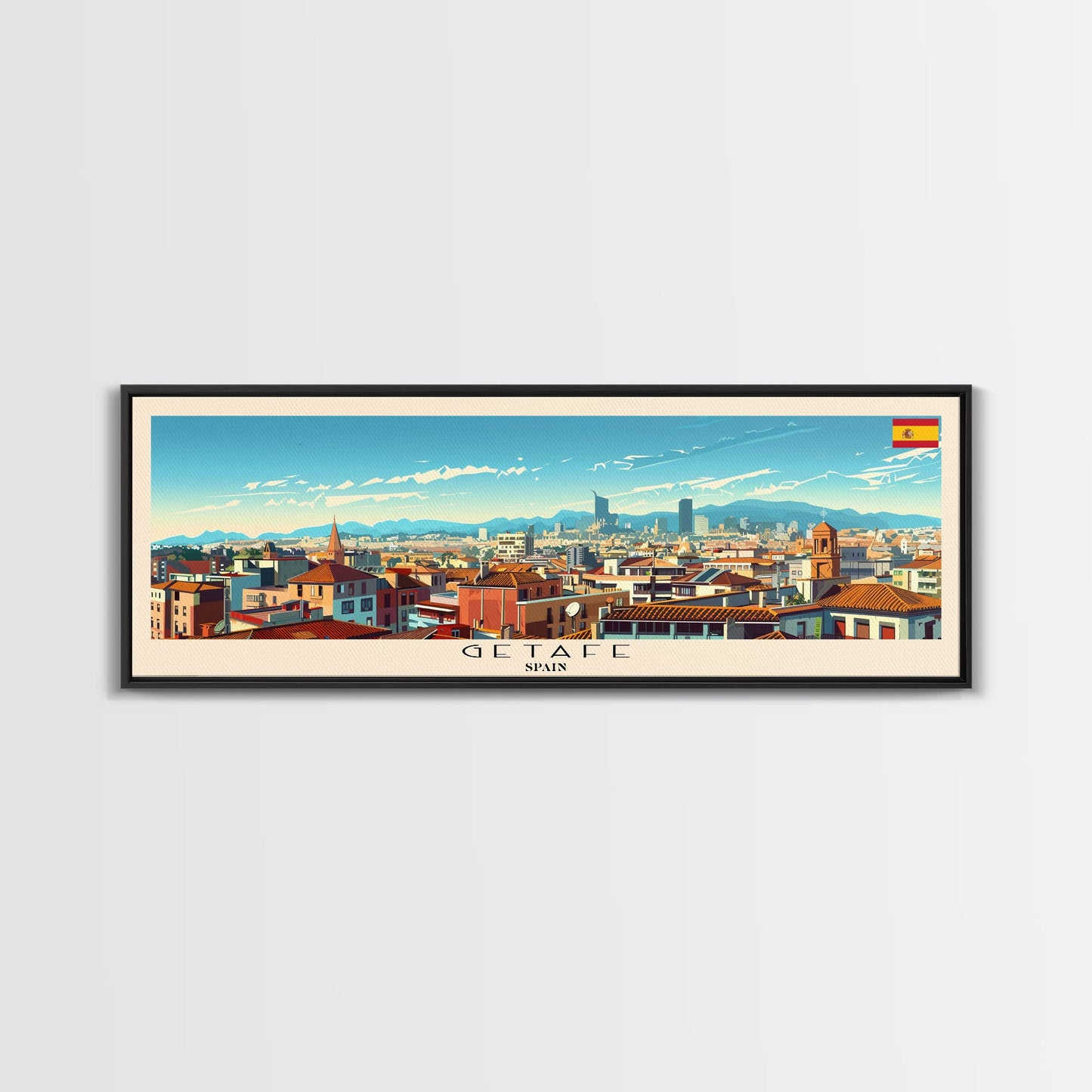 Getafe Spain Panoramic Travel Poster, Framed Canvas Print or Metal Wall Art, Travel Art, Home Decor, Panoramic Painting, Midcentury Art